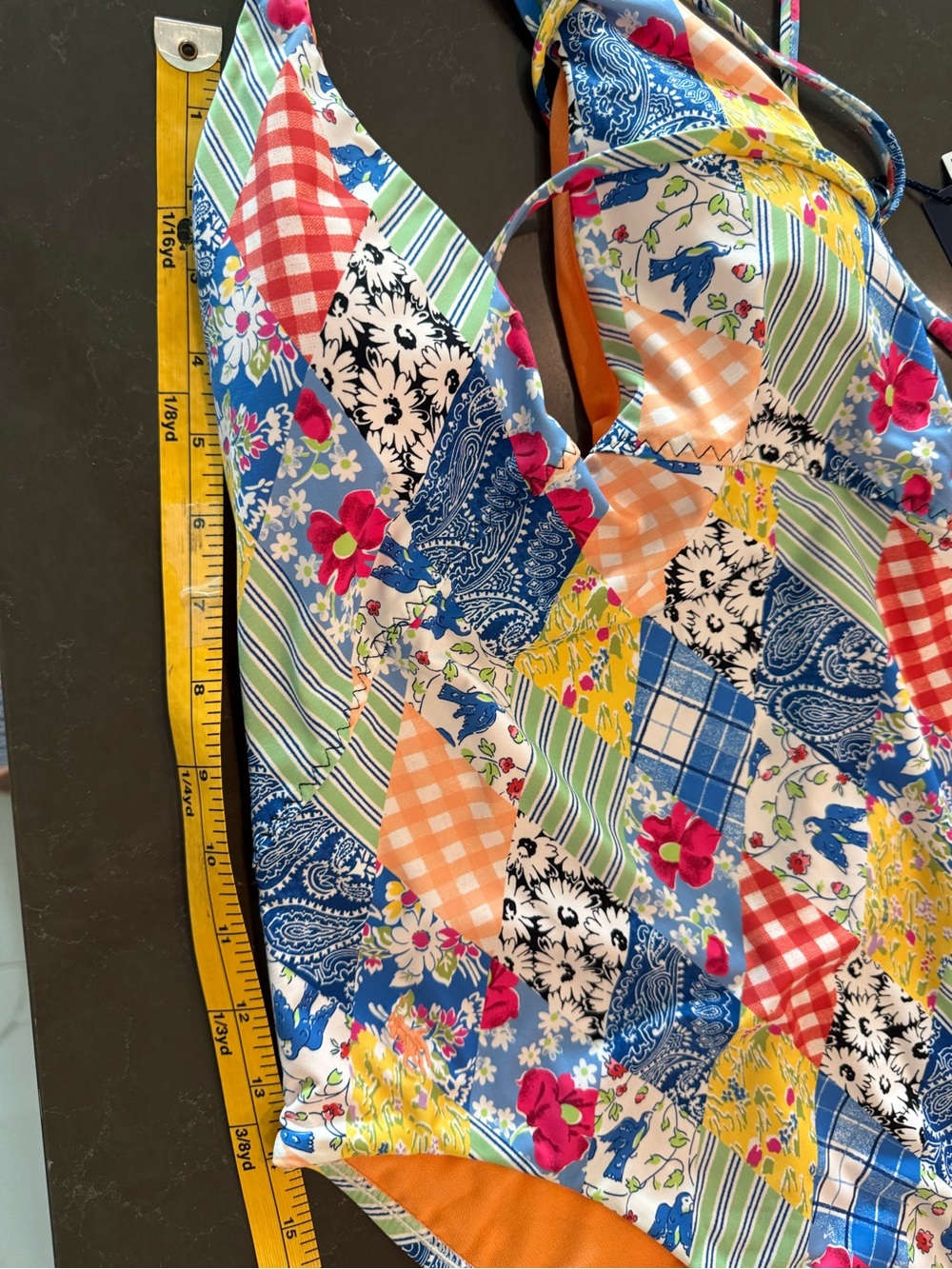 Polo Ralph Lauren Patchwork Plunge Neck One Piece Swimsuit - Picture 11 of 12